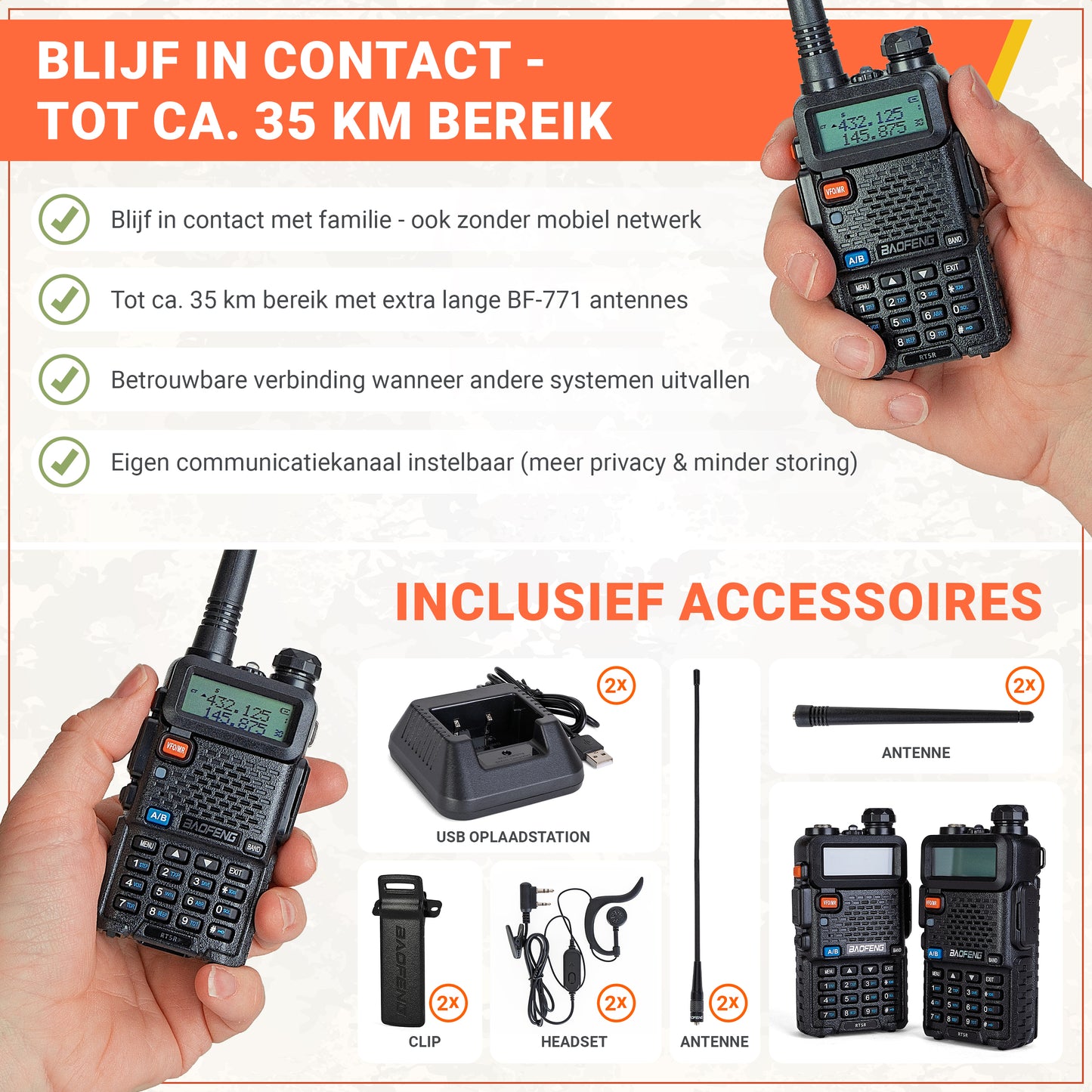 YUKA Noodpakket Pro – Walkie Talkies Lange Afstand & Powerbank 22.5W