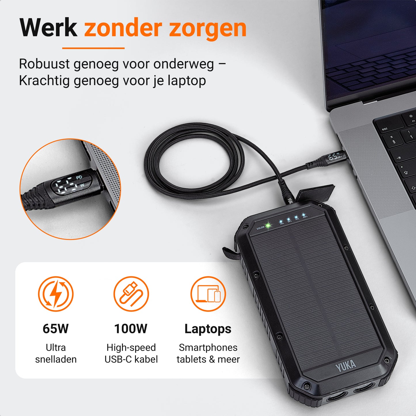 YUKA Solar Powerbank 30.000 mAh (65W)